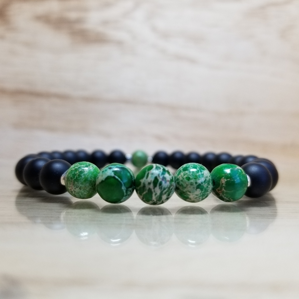 Black Onyx & Green King Stone Gemstone Bracelet
